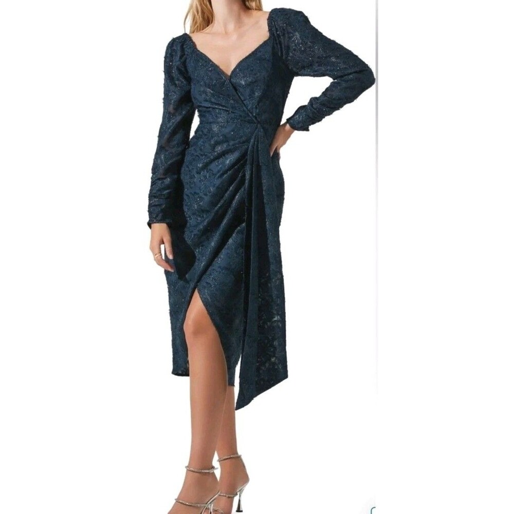 Astr The Label Cocktail Wrap Dress Size Small Navy Blue NWT Retails $148